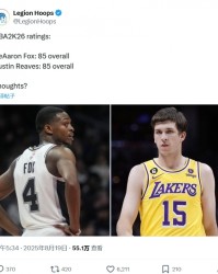 网友热议里夫斯&amp;福克斯2K能力值同为85：太疯狂了 福89里最多82！